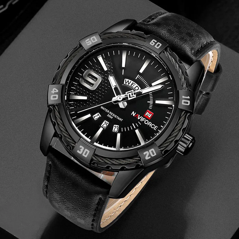 Black Black Black NAVIFORCE мужские часы с серебряной кожей, спортивные армейские военные часы NAVIFORCE, мужские роскошные брендовые водонепроницаемые наручные часы для мужчин - Цвет: Black Black Black