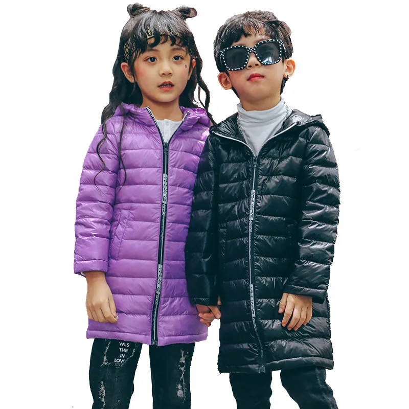 

Newest 3-8Y Ultra light baby Girls boys down jacket 90% duck down long coat winter spring autumn warm children clothes with Cap