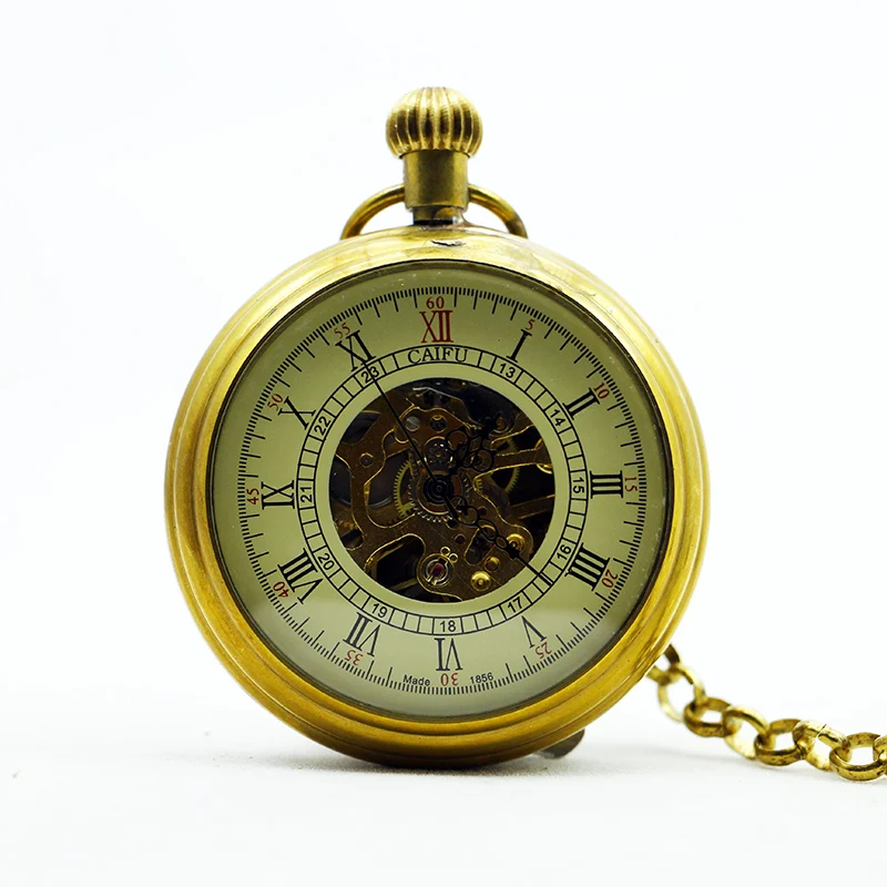 

Best Selling Golden Skeleton Pocket Watch Mechanical Hand Wind Watch With Gift Box for Men Women PJX1077
