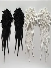  27*12CM 1Pair 3d Angel Wings Patches For Women Clothes Embroidery Patch Motif Applique Sew Clothing Accessories Diy Black White 