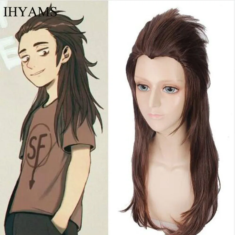 

Game Sally face Sallyface Larry 65cm Long Brown Styled Heat Resistant Hair Cosplay Costume Wig + Free Wig Cap