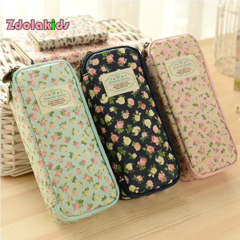 

Kawaii Stationery Canvas Floral Pencil Case Large Capacity Pencil Bag School Supplies Cute Pen Box Storage Pouch