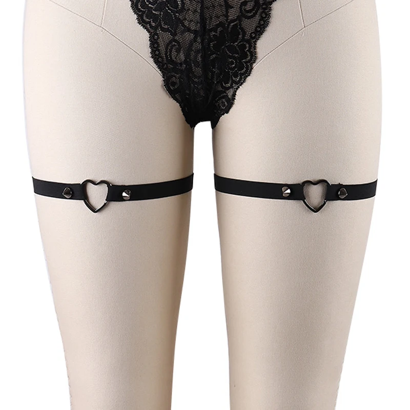 Womens Heart Ring Leg Garters Sock Sexy Black Fetish Strap Bondage Harness Thigh Stocking Suspender Belt
