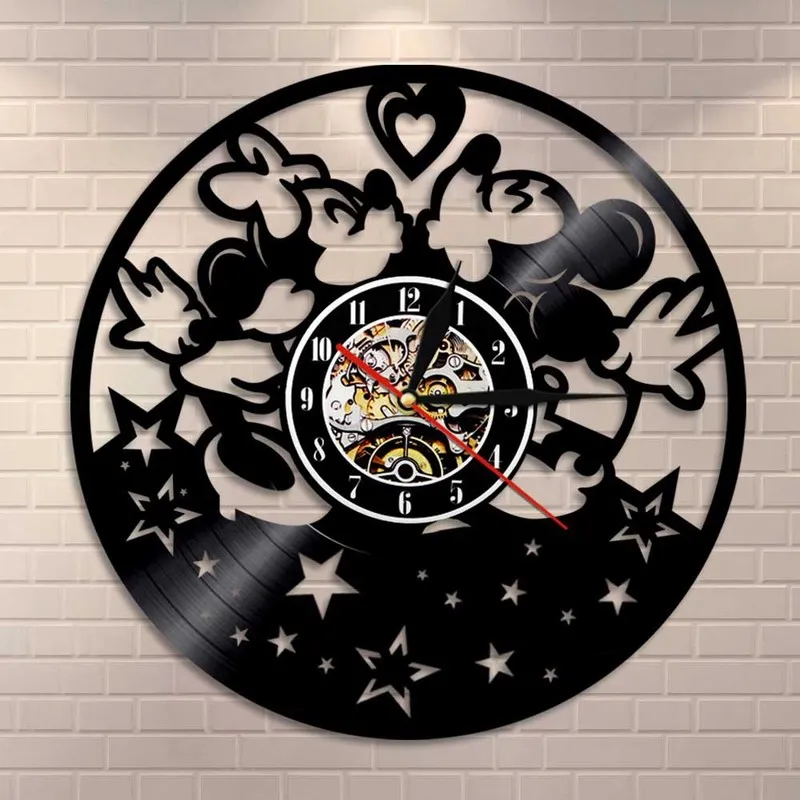 

Free shipping 2019 new Record Vinyl kiss Mickey Mouse Clock Mickey Mouse Vinyl Clock Wall Clock