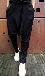 27-44 Большой промежность брюки tide мужской корейский стиль волос черные низкие брюки со стрелкой хип-хоп шаровары большие размеры костюмы - Цвет: Черный