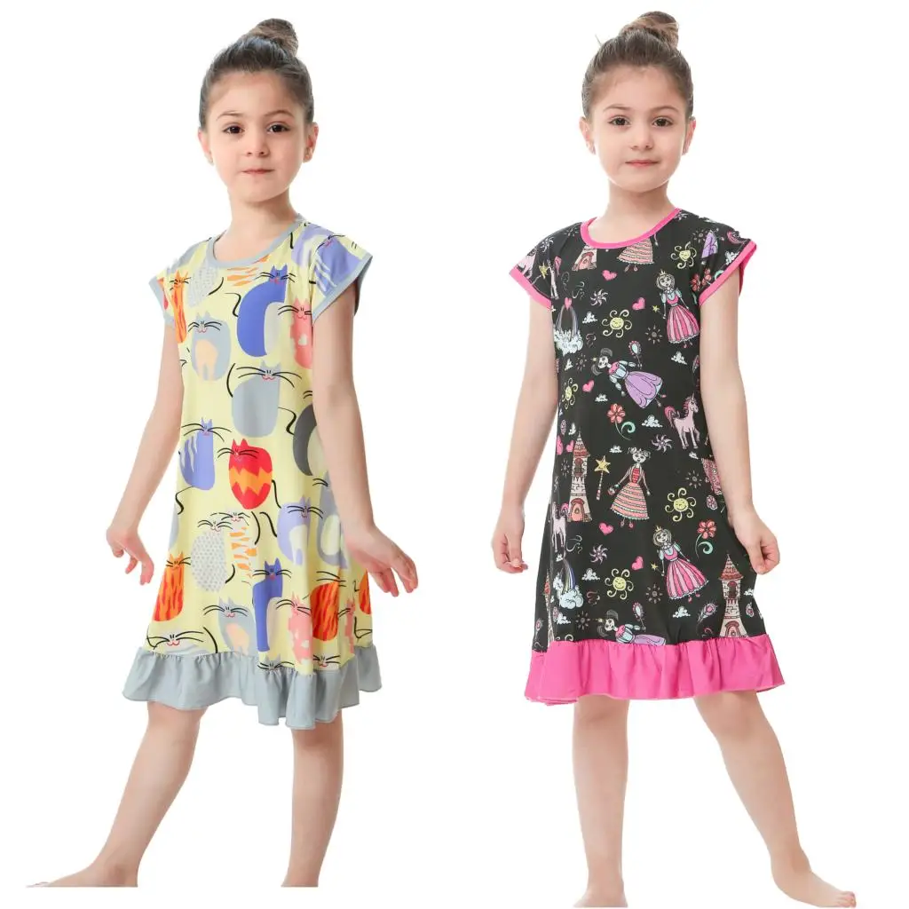 Новые детские ночные рубашки для девочек детская одежда с цветочной печатью платье Ночное платье для вечеринок для девочек ночные рубашки для девочек одежда для сна, ночная рубашка для 2-10Years Infantil