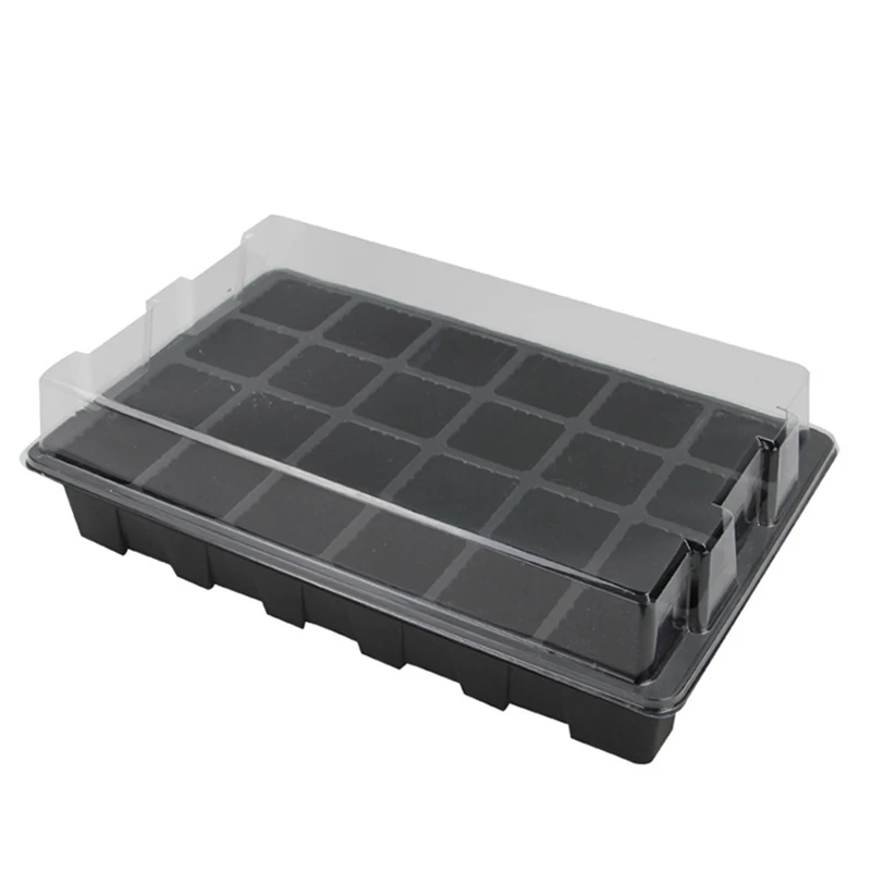 

Black Seedling Box 24-holes Cover Plastic 3pcs Set Family Household Seedling Box Tray Nursery Case High Quality