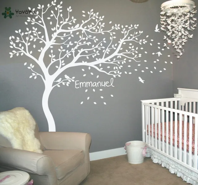 wall decal vinyl sticker nursery large white tree bird custom any