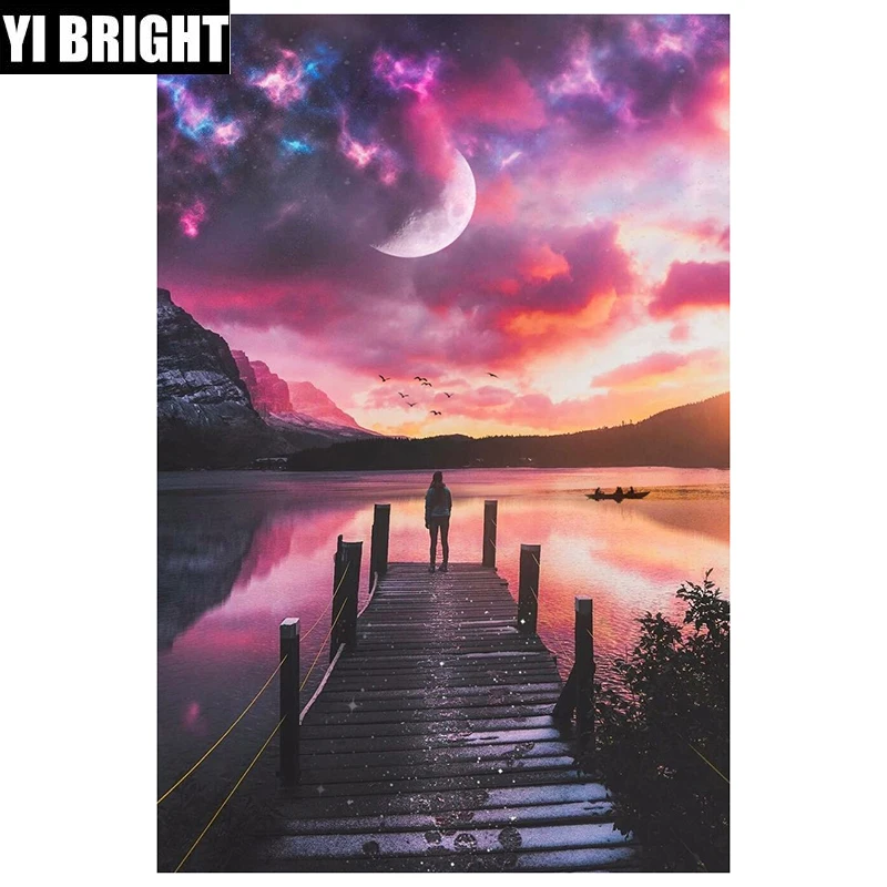 

5D DIY New Diamond Painting Pier moonlight Cross Stitch Pattern Square/Round Diamond Embroidery Drill Mosaic Resin Home DecorXPZ