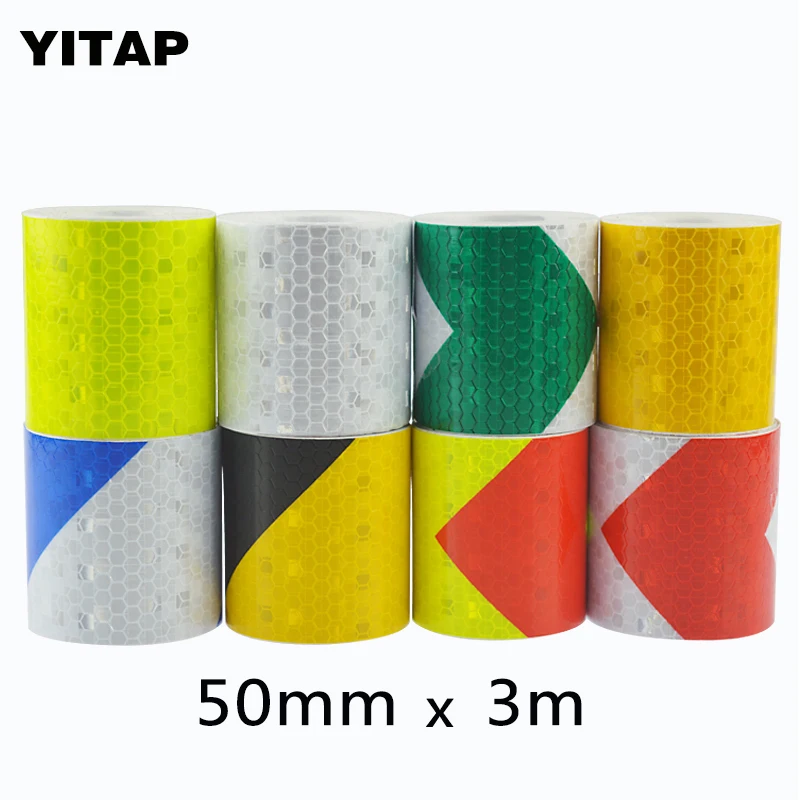 

YITAP 50mmx3m Safety Mark Reflective tape stickers car-styling Self Adhesive Warning Tape Automobiles Motorcycle Reflective Film