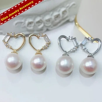 

S925 Sterling Silver Love Heart Pearl Earrings Settings 100% Handmade Pearl Earrings Jewelry Acceessory Silver&Gold 3Pairs
