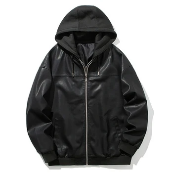 

2018 Fashion Leather Jacket Men Winter Standard PU Leather Jackets And Coats Hat Detachable Jaqueta Couro Masculina