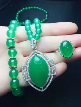 

925 silver inlaid natural chalcedony set!