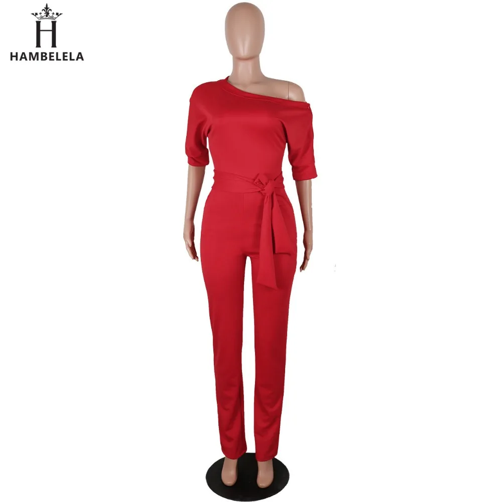 Hambelela 2017 High Quality Autumn Casual Jumpsuit One Shoulder Slash Neck Button Romper Full Length Jumpsuit Wide Legs Jumpsuit (5)