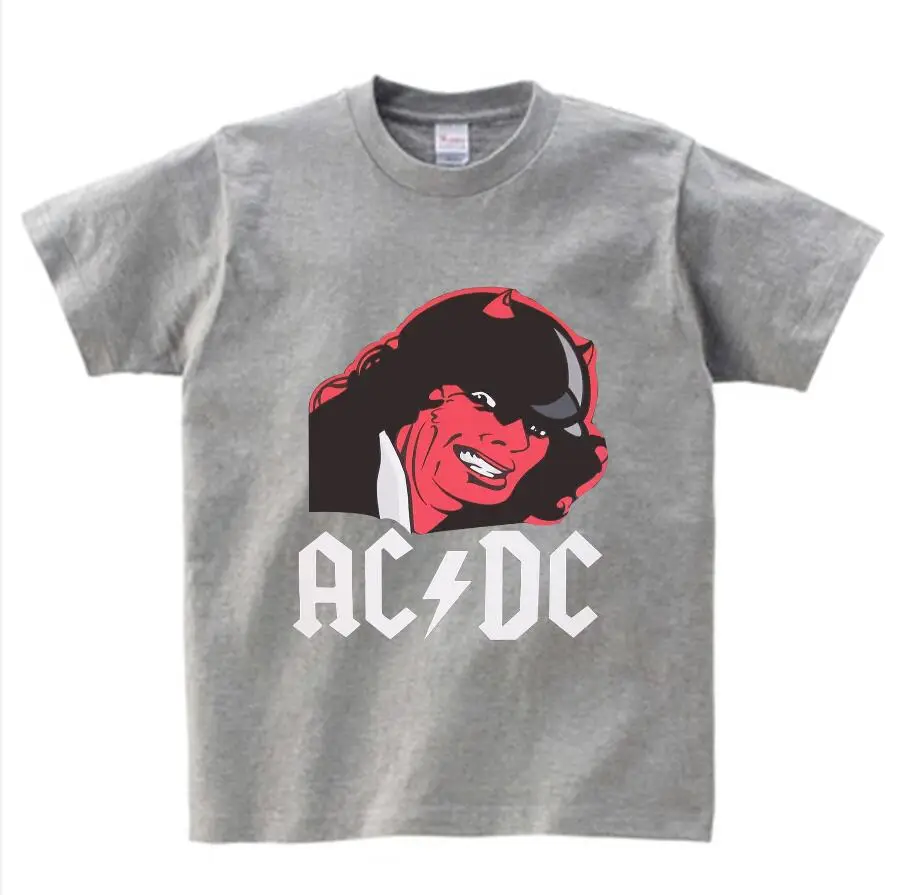 Для мальчиков и девочек с принтом в виде группа AC/DC Футболка в стиле рок с О-образным вырезом с коротким Футболка с принтом Acdc тяжелый с металлическими наконечниками, Детская футболка, футболки для грудничков От 3 до 8 лет NN - Цвет: gray childreT-shirt