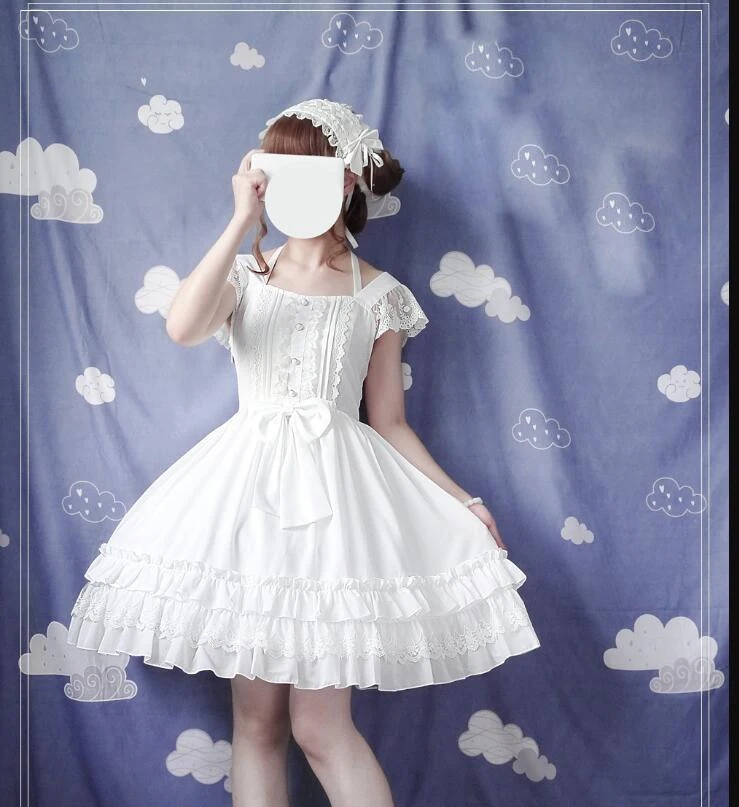 Японское милое винтажное кружевное платье принцессы в стиле Лолиты с бантом; JSK; элегантное платье феи на подтяжках; многослойные платья без рукавов с оборками