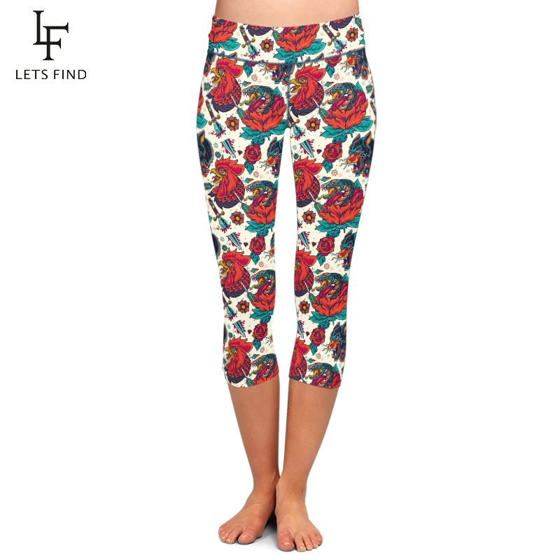 Summer Hot Sales Women Capri Leggings Animal Chicken Printing Mid-Calf 3/4 High Waist Plus Size High Elastic Casual Leggings Summer Hot Sales Women Capri Leggings Animal Chicken Printing Mid-Calf 3/4 High Waist Plus Size High Elastic Casual Leggings