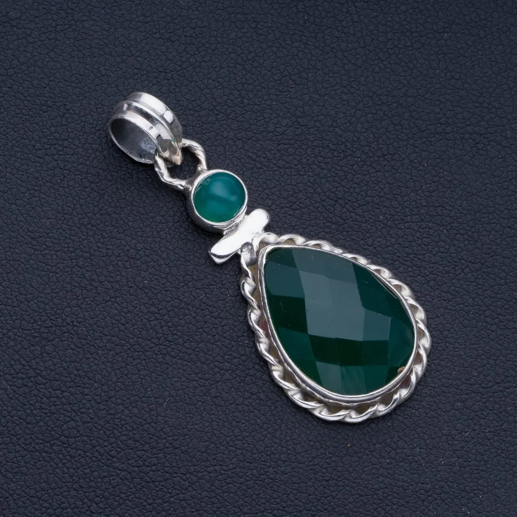 

Natural Chrysoprase Punk Style 925 Sterling Silver Pendant 1 1/2" P0935