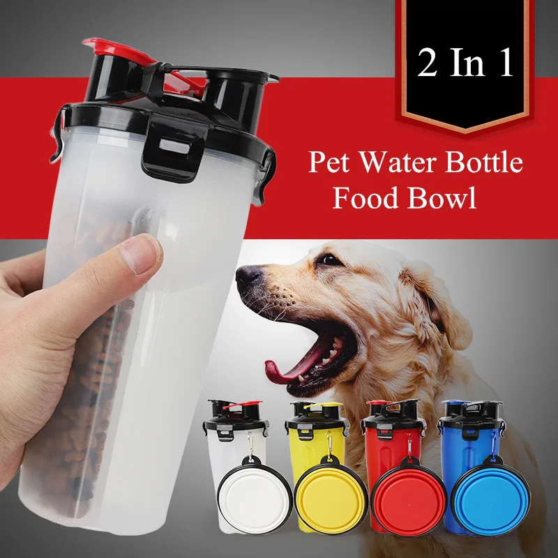 Hoopet 2 in 1 Pet Dog Food Water Bottle Outdoor Travel Dog Food Water Storage Container with