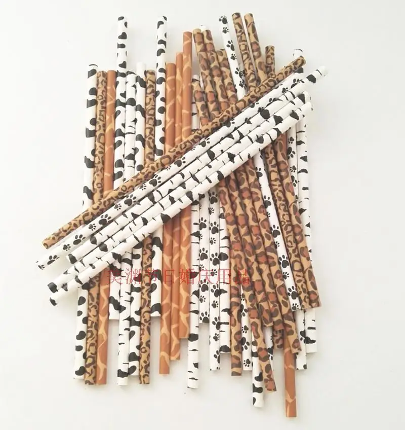 

50pcs environmentally friendly creative paper straws Leopard cartoon wedding birthday Halloween Christmas parties