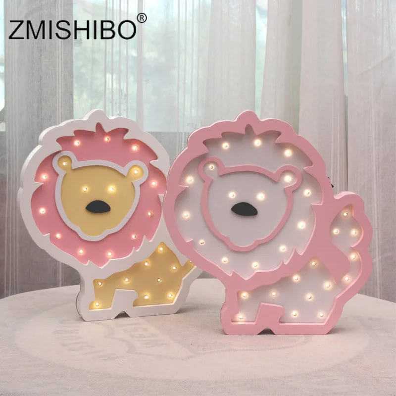 

ZMISHIBO Lion Night Lights Cute Wooden Animal Bedside Table Desk Lamp Home Decoration Light Fixtures Baby Favorite Toy Luminaria