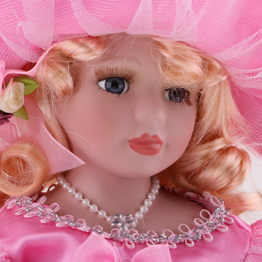 2pcs 40cm Victorian Porcelain Female Doll People Figure with Dress Home Display Decor