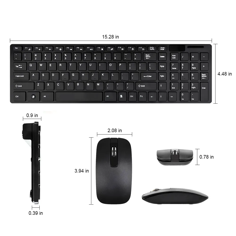 ChonChow 2 4G Slim Optical Wireless Keyboard and Ultra Thin Mouse Mice USB Receiver Combo Kit 3