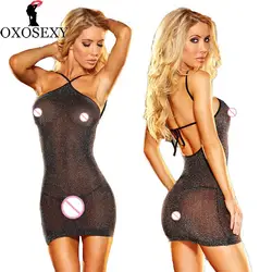 Oxosexy серебряное кружево пижамы Стройное женщины сексуальное женское белье шеста Танцы белье Холтер спинки платье Babydoll сексуальные костюмы