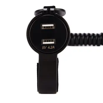 

12V 24V Dual USB 2.1A Charger With LED Voltmeter Spring Cable Power Adapter for BMW Triumph Motorcycle Hella DIN Plug