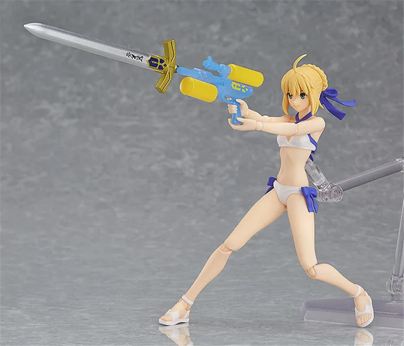 Fate Grand Order Saber Action Figure Model Toys Summer Water Gun Swimsuit Saber Sexy Girl Figuras Dolls 13cm (2)