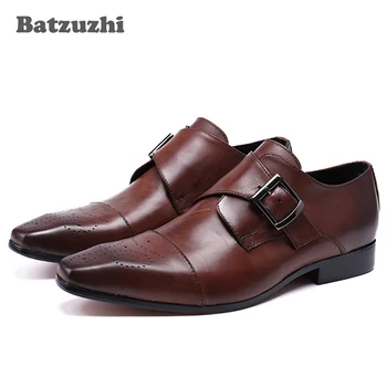 

Batzuzhi 2017 Basic Men Leather Shoes Small Square Toe Buckle Oxford Shoes for Men Luxury Wine Red/Black Formal Dress Shoes Man