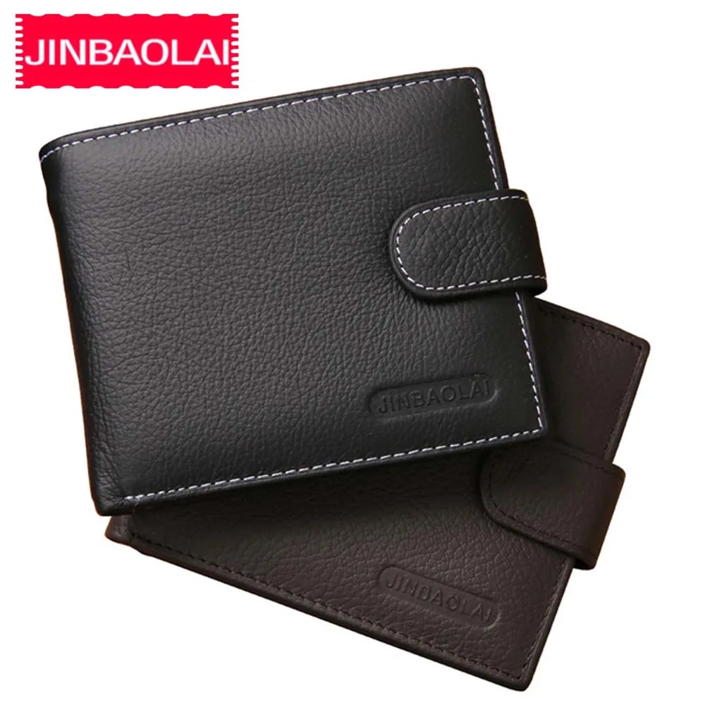JINBAOLAI الرجال محافظ جلد البقر الحقيقي قصيرة سستة غلق بمشبك الذكور محفظة عملة جيب حامل بطاقة خمر العلامة التجارية محفظة عالية الجودة