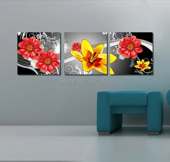 

Black White And Red 3 Pieces Panel Flower Paintings Canvas Print Wall Art Painting For Home Decor Floral Dropshipping