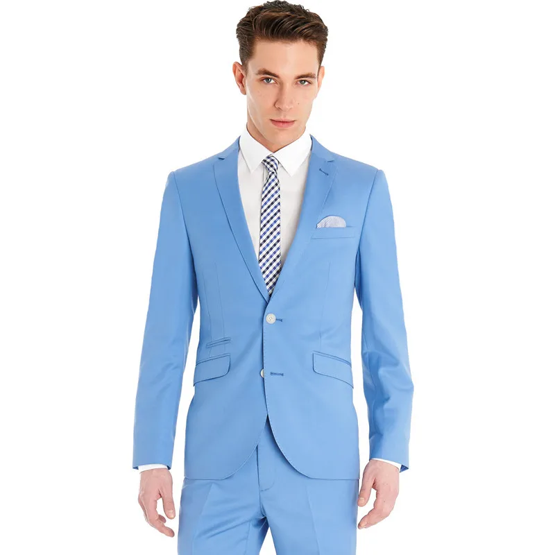 Custom Slim Fit Groom Tuxedos Sky Blue Groomsmen Men Wedding Suits men ...