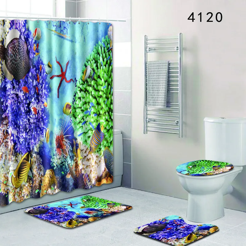 Пейзаж подводного моря Ванная комната Душ шторы набор Водонепроницаемый Рождество Туалет коврики аксессуары ковер коврики для ванной нескользящие 50x80 см - Цвет: 4120