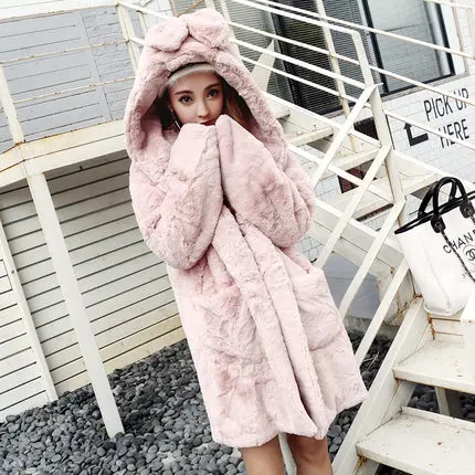 Women's Artificial Fur Coats Long Cashmere Cartoon Lovely Jacket Wool Coat For Women 2018 New Winter Clothing Big Size LZ955 (2)
