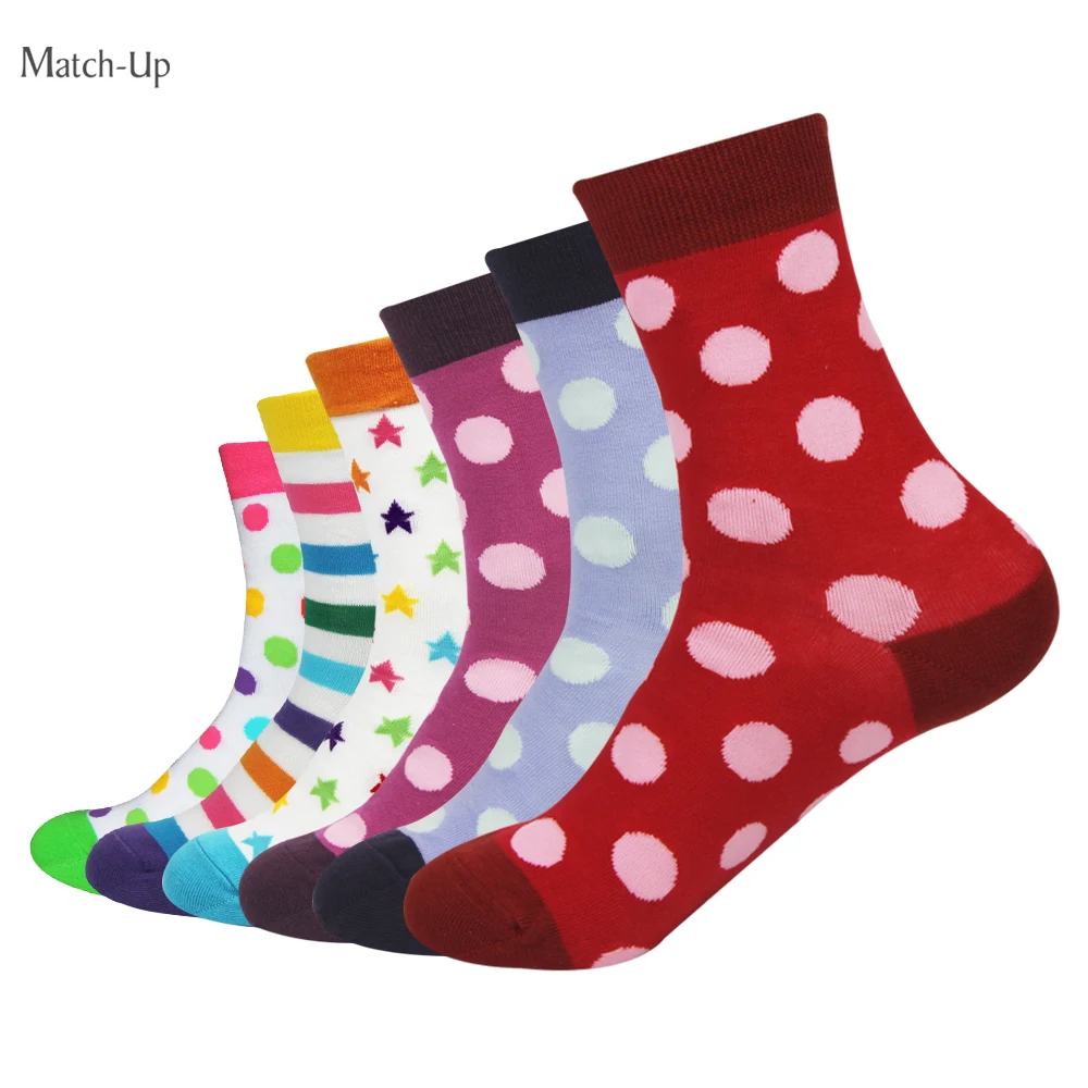 Брендовые носки из чесаного хлопка для девочек, женские носки хлопковые с забавным рисунком(6 пар/лот