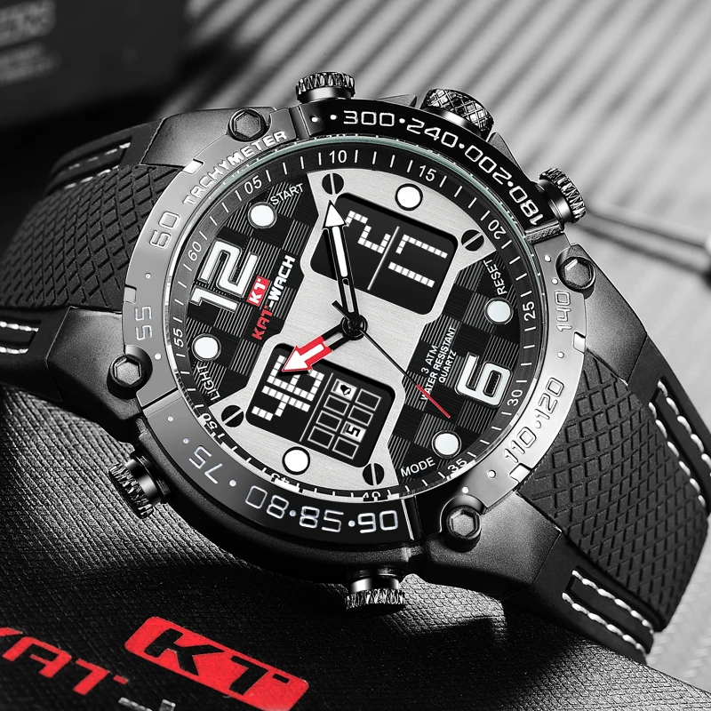 KAT-WACH Military Watches LED Digital Mens Watches Waterproof Shockproof Quartz Men Clock Silicone Big Dial Sports Wrist Watch