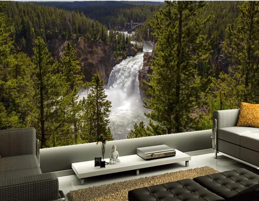 Custom 3d stereoscopic wallpaper,Forests Rivers Waterfalls