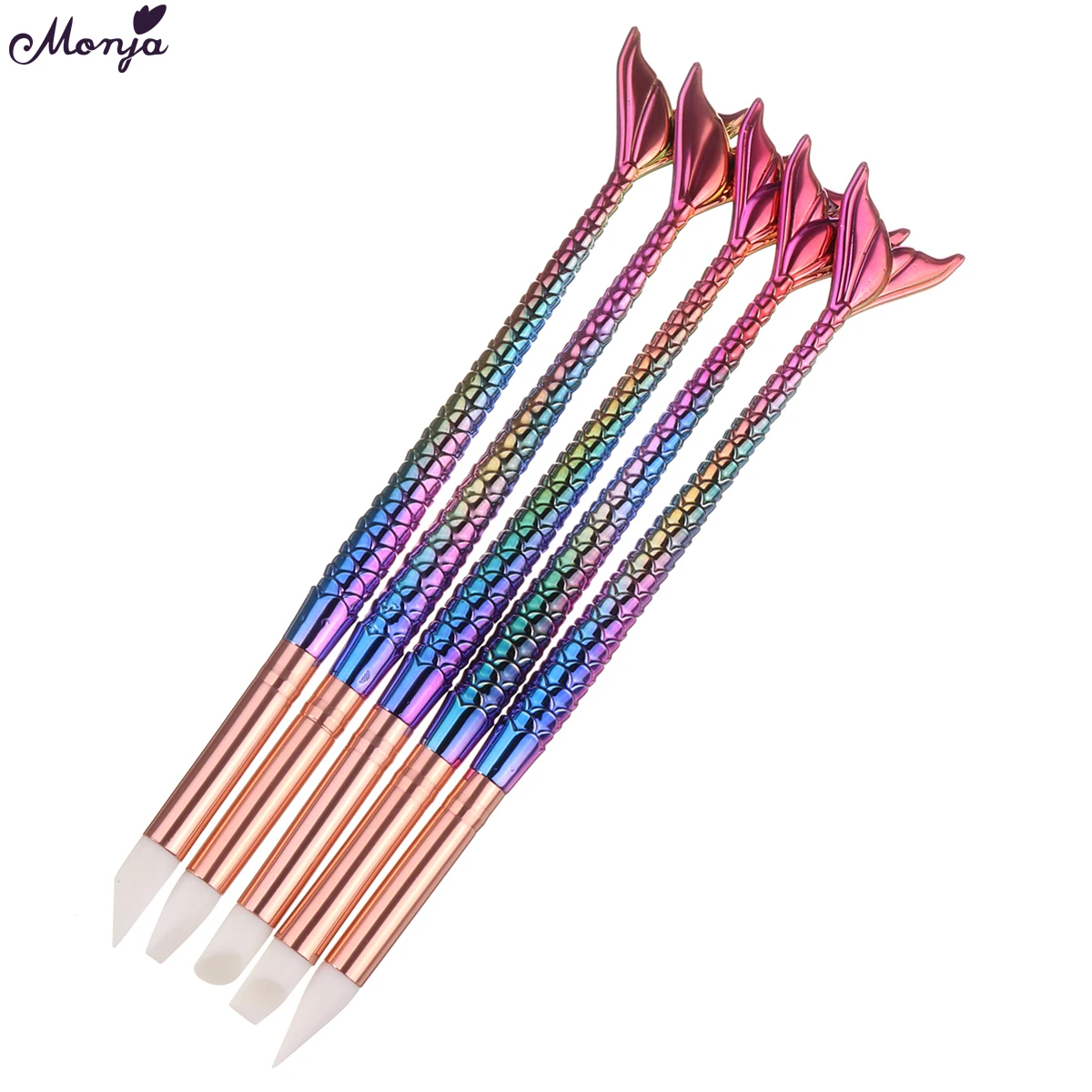 

Monja 5Pcs Nail Art Mermaid Silicone Acrylic Powder Sculpture Carving Emboss Modeling Shaping Builder Rhinestone Dotting Pen