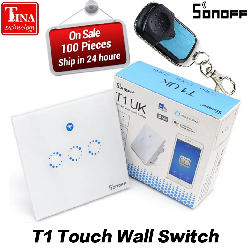 

Sonoff T1 Smart WiFi RF/APP/ Touch Control Wall Light Switch 1/2/3 Gang 86 Type UK / EU Panel Wall Touch Light Switch Smart Home