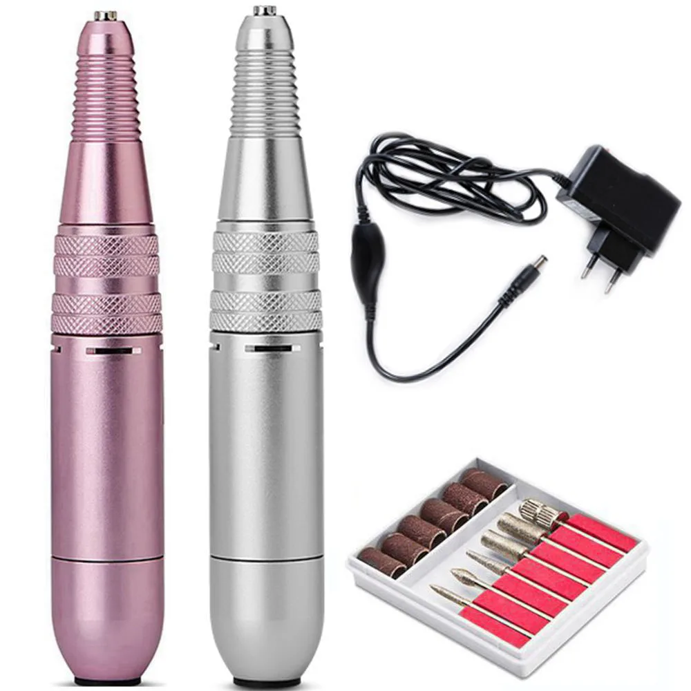 

Power Electric Nail Kit Tips Apparatus For Nail Manicure Machine Mini Portable Pen Pedicure Nail Drill Bits Set Tools 6 Bits