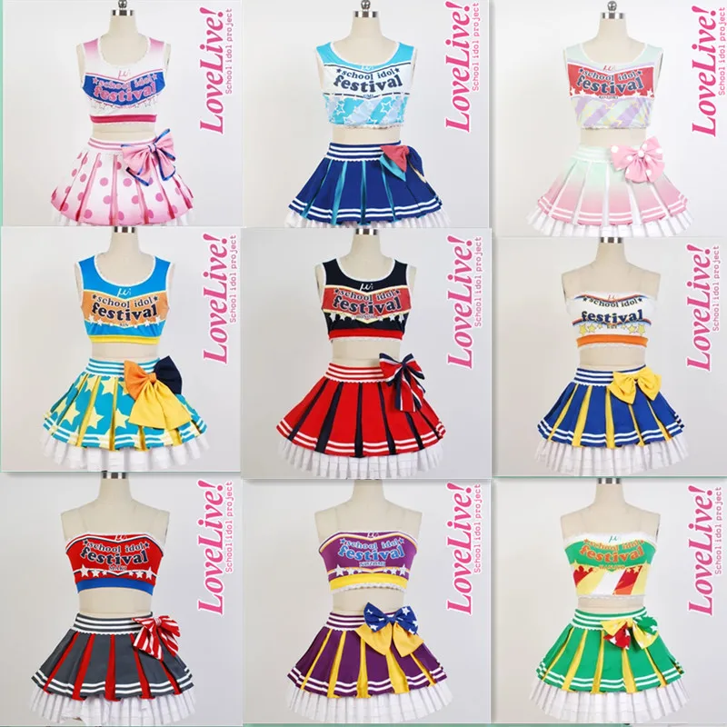 

LoveLive! Love Live 9 PeoplE Kotori Minami Cheerleaders Uniform Vest Skirt Anime Halloween Cosplay Costumes For Women Custom