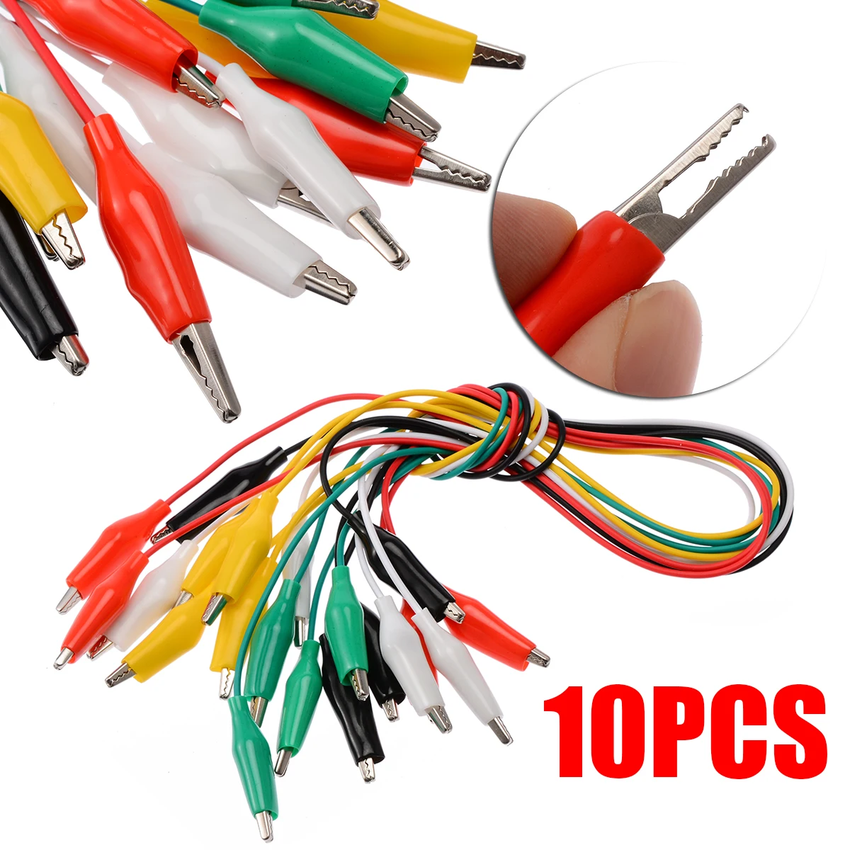 Mayitr 10pcs 5 Colors Alligator Clips Double-ended Crocodile Clips Test Lead Crocodile Electrical Clamps 50cm Testing Wire Clip