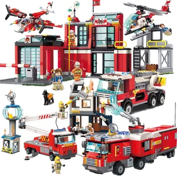 

New City Police Fire Station Truck Spray Water Gun Firemen Car Building Block Model Boys Toy for Children Gifts