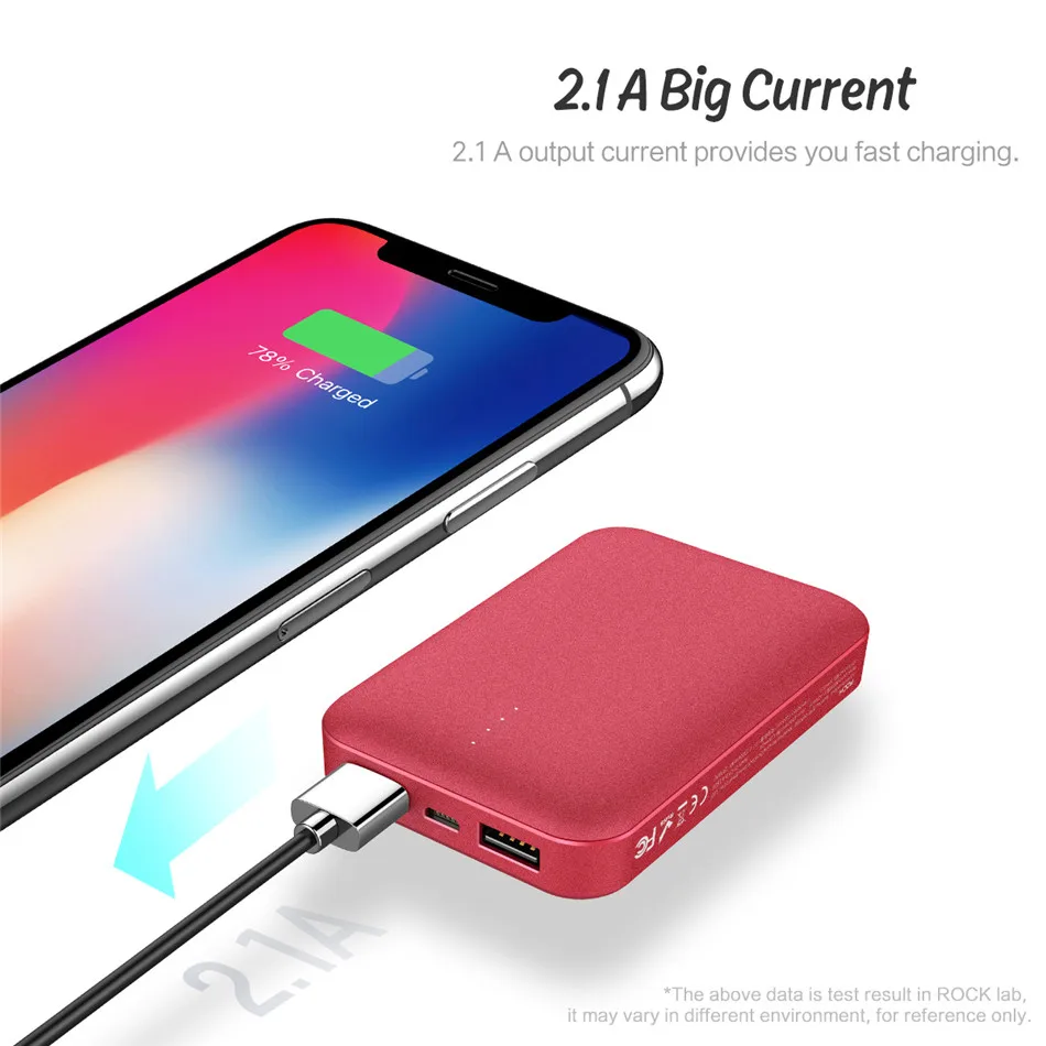 ROCK Mini 10000 mAh портативное ультратонкое полимерное зарядное устройство для iPhone SamSung Xiaomi huawei и других устройств