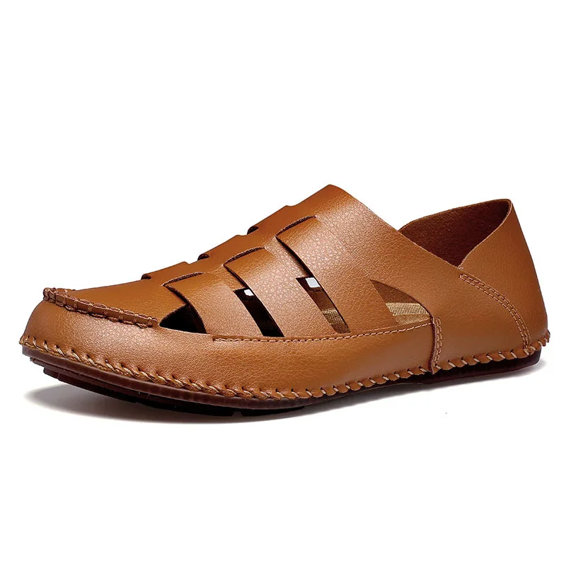 

Cross-border Men's Shoes Summer Super Large 39-47 Air-permeable Leather Sandals Hollow Soft-soled Youth