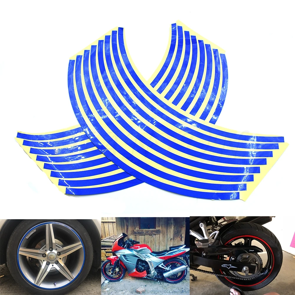 

Free shipping new arrival PVC 17 18 inches wheel rim stickers for cars motorcycle reflective 16 stripes motor accessories