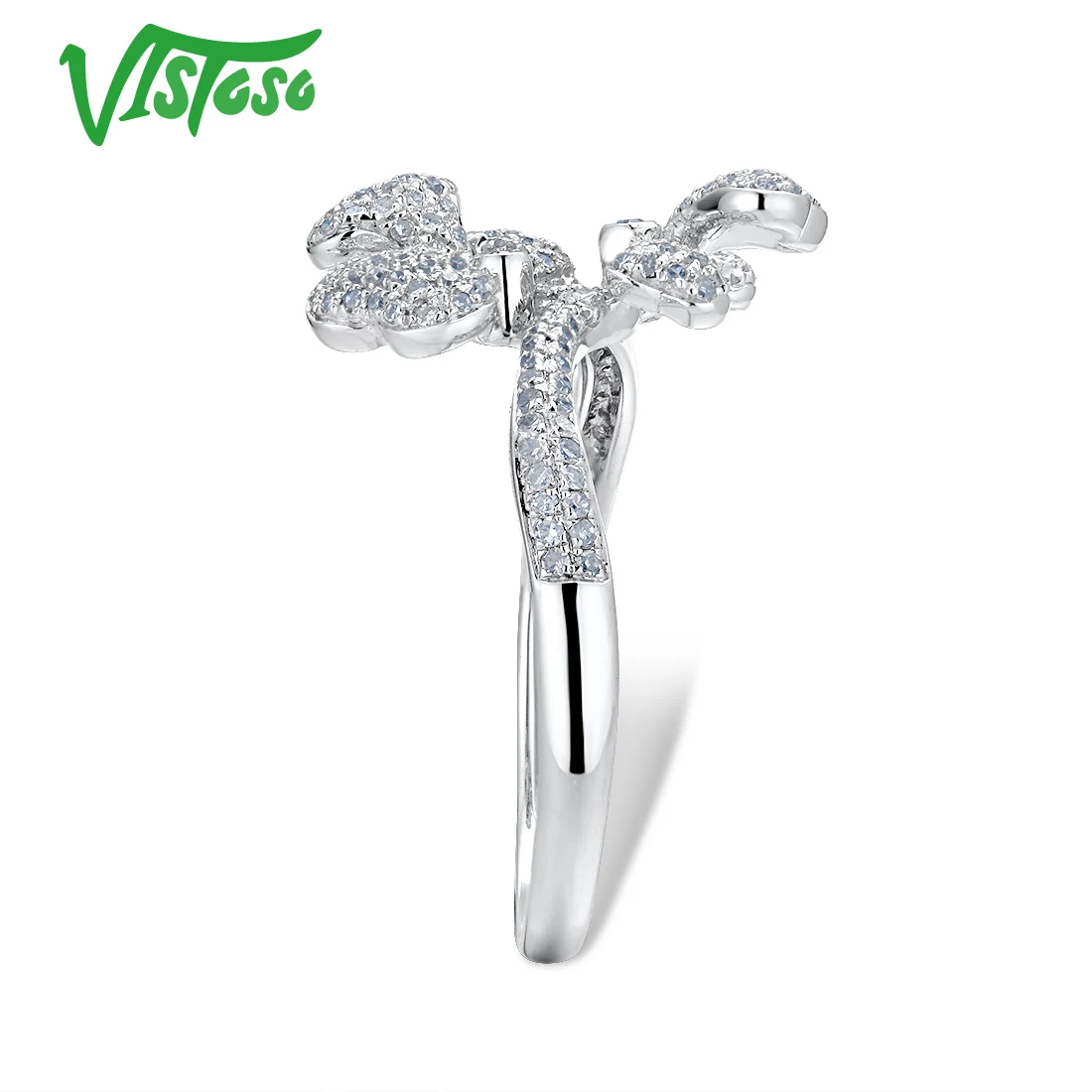 VISTOSO 14K585 кольца из белого золота для леди подлинное кольцо с цветком сверкающие