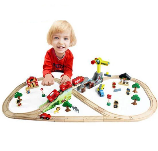 

70pcs/set Assembling wooden toys train tracks set With Electric magnetic locomotive educational kids toys boys gift